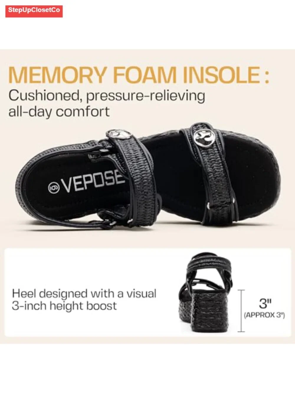 Espadrille Platform Wedge Sandals with Adjustable Straps Memory Foam